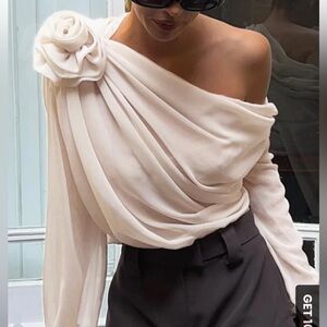 Blush Chiffon Semi sheer One Shoulder Asymmetrical Top